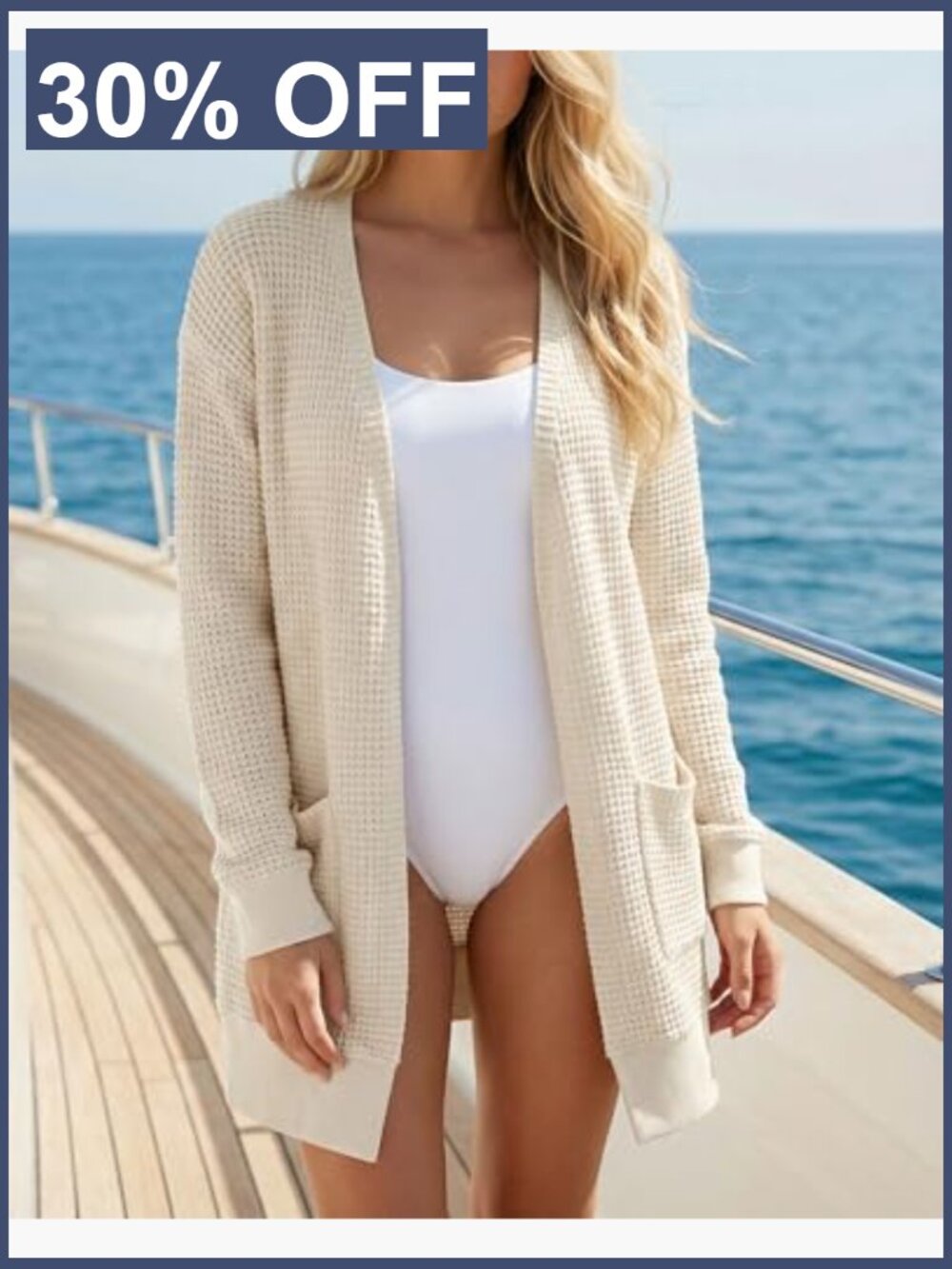Lightweight Open Front Cardigan with Pockets Floral Knit - Picture 3 of 7